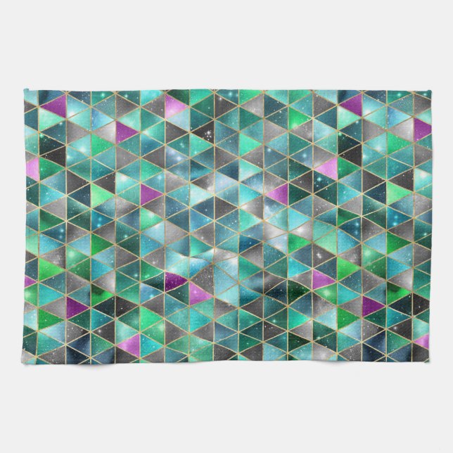 Vattenfärgsisometric med Guld och Marble Galaxy Kökshandduk (Horisontell)