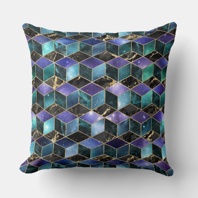 Vattenfärgsisometric med Guld och Marble Galaxy Kudde (Framsida)