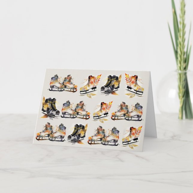 Vattenfärgsisskal med Höst löv Mönster Kort (Framsida)