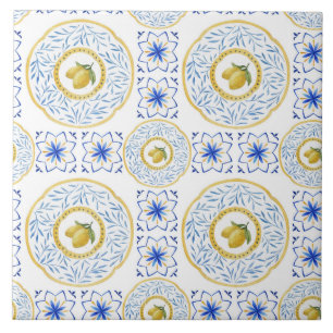 Vattenfärgsitalienska Lemon Mönster Tile Kakelplatta