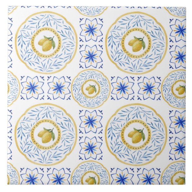 Vattenfärgsitalienska Lemon Mönster Tile Kakelplatta (Framsidan)