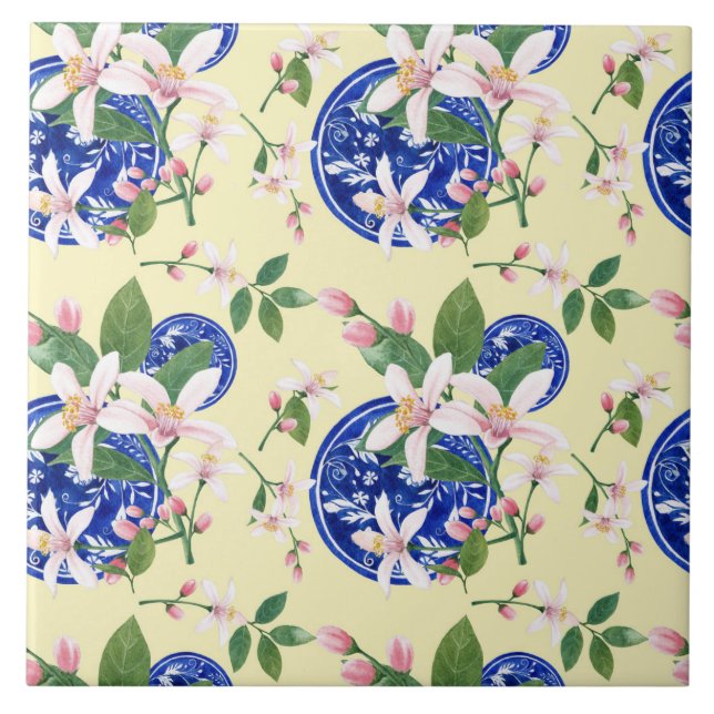 Vattenfärgsitalienska Lemon Mönster Tile Kakelplatta (Framsidan)