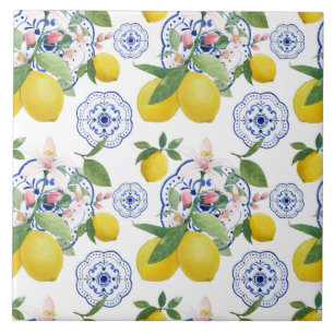Vattenfärgsitalienska Lemon Mönster Tile Kakelplatta