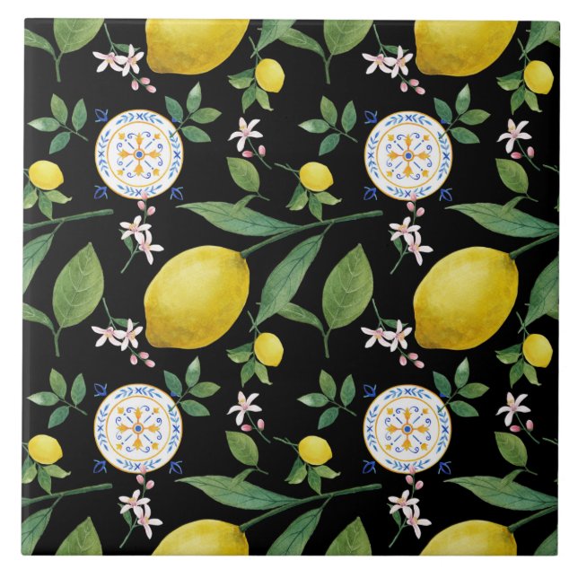Vattenfärgsitalienska Lemon Mönster Tile Kakelplatta (Framsidan)