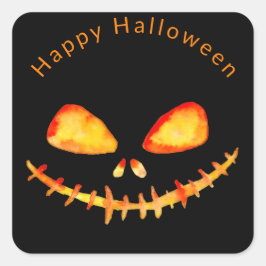VattenfärgsJack O'Lantern Ansikte Halloween Fyrkantigt Klistermärke