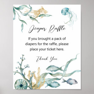Vattenfärgsjellyfish Diaper Raffle Sign Poster