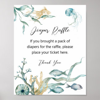 Vattenfärgsjellyfish Diaper Raffle Sign Poster