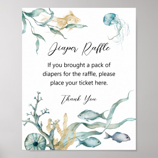 Vattenfärgsjellyfish Diaper Raffle Sign Poster (Framsidan)