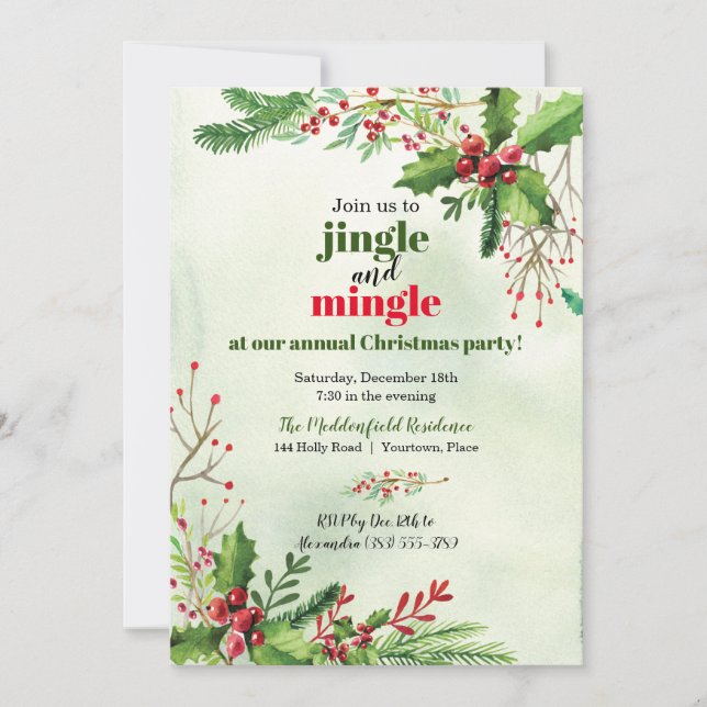 Vattenfärgsjingle och Mingle jul Party Inbjudningar (Framsida)