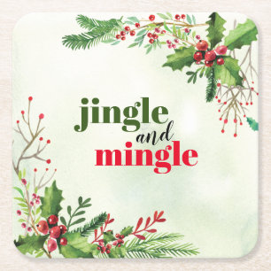 Vattenfärgsjingle och Mingle Juljul, Helgdag Underlägg Papper Kvadrat