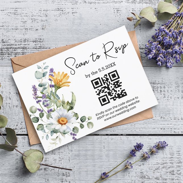 Vattenfärgsjokerblommor qr-kod bröllop trendig chi OSA kort (Skapare uppladdad)