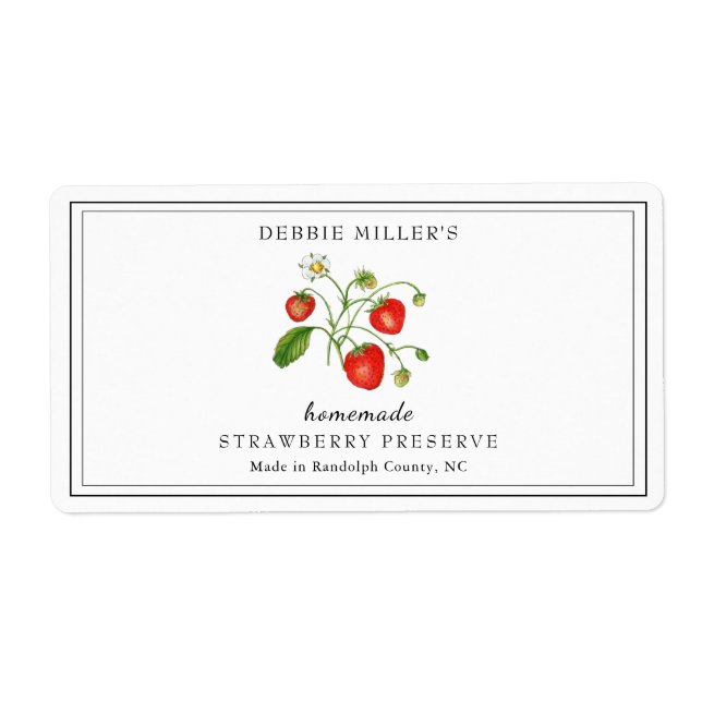 Vattenfärgsjordbärskonserver / Sylt Fraktsedel (Framsidan)