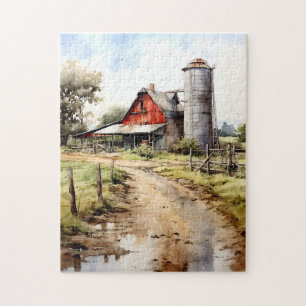 Vattenfärgsjordbruk med Silo Puzzle Pussel
