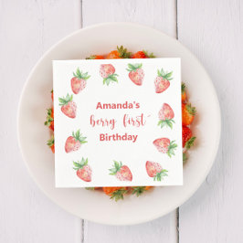 Vattenfärgsjordgubbar 1 år party pappersservett