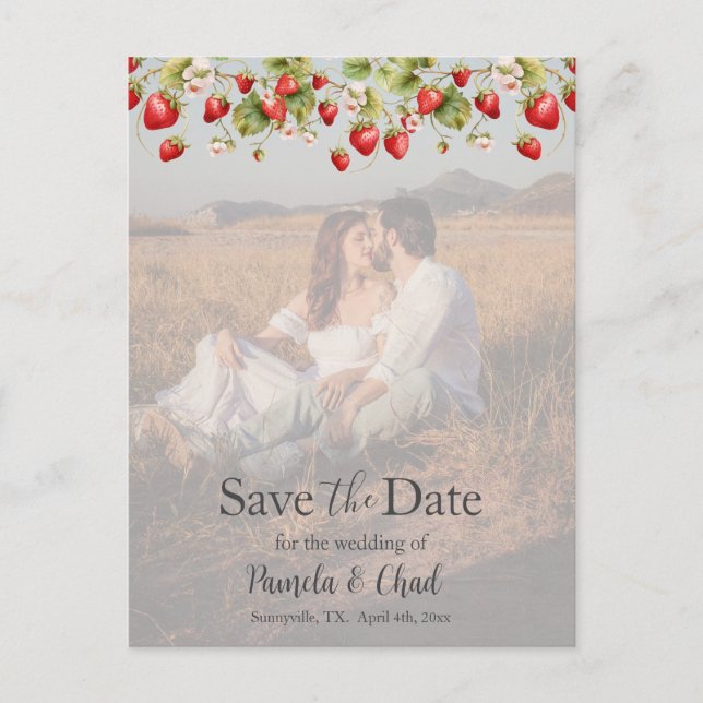 Vattenfärgsjordgubbar Spara datumfoto Vykort (Framsida)