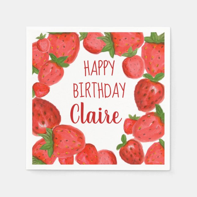 Vattenfärgsjordgubbsblöjor Pappersservett (Framsidan)