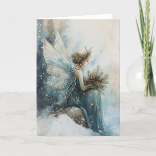 Vattenfärgsjul Aqua Fairy i Snowy Fält Kort