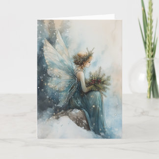 Vattenfärgsjul Aqua Fairy i Snowy Fält Kort