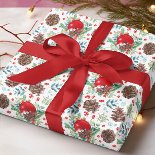 Vattenfärgsjul Baubles Gräs Cone-Blommigten Presentpapper