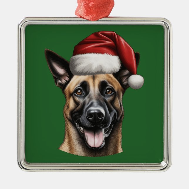 Vattenfärgsjul - belgiska Malinois Ornament (Framsidan)