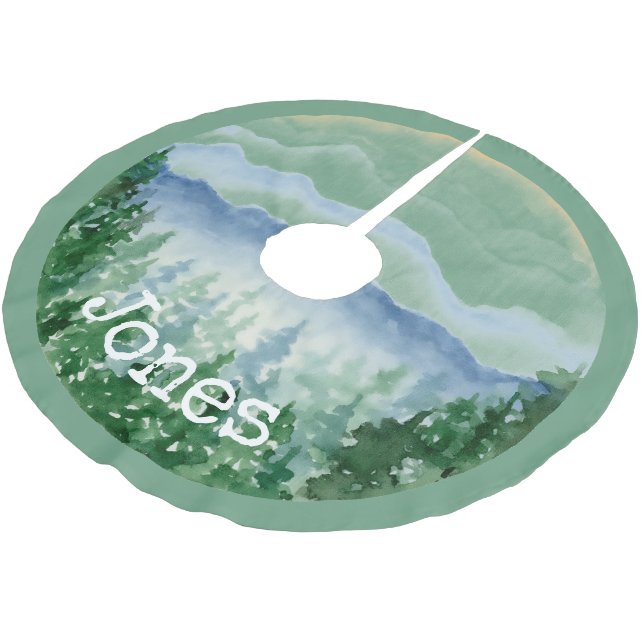 Vattenfärgsjul Gräs Monogram Namn Julgransmatta Borstad Polyester (Vinklad)