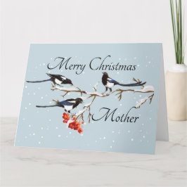Vattenfärgsjul Holly Magpie Bird Mor Kort