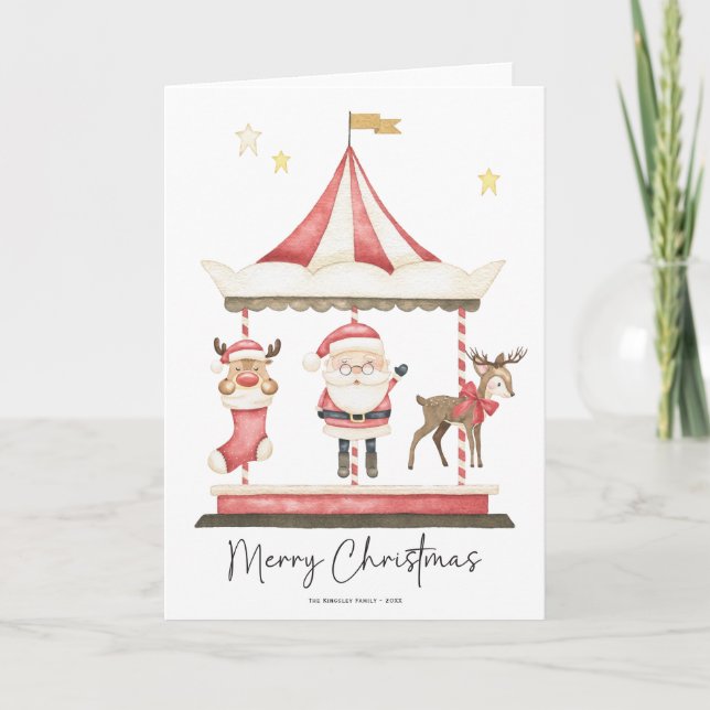 Vattenfärgsjul, Jultomten Carousel Kort (Framsida)