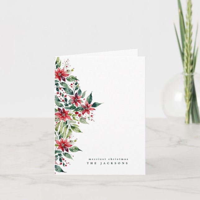 Vattenfärgsjul Poinsettia | Foto | Anpassningsbar Helgkort (Framsida)