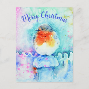 Vattenfärgsjul Robin Colorful Personlig Helg Vykort