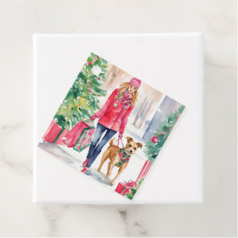 Vattenfärgsjulen Mode Shopping Girl Gift Gåvor Etiketter