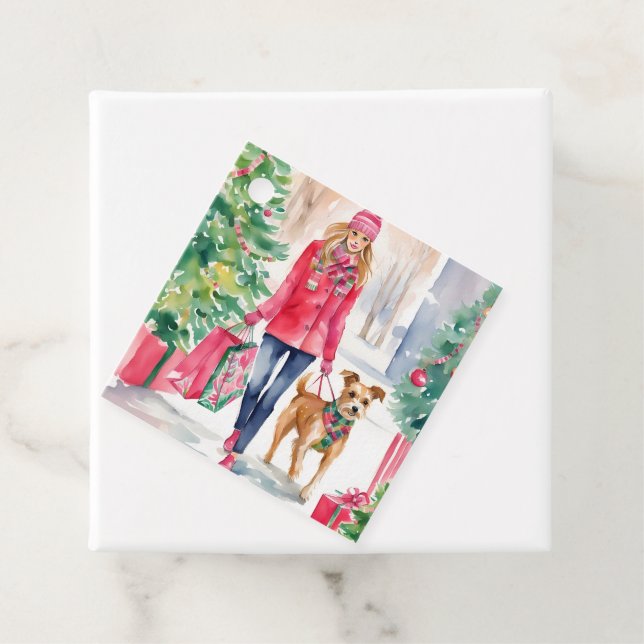 Vattenfärgsjulen Mode Shopping Girl Gift Gåvor Etiketter (På plats)