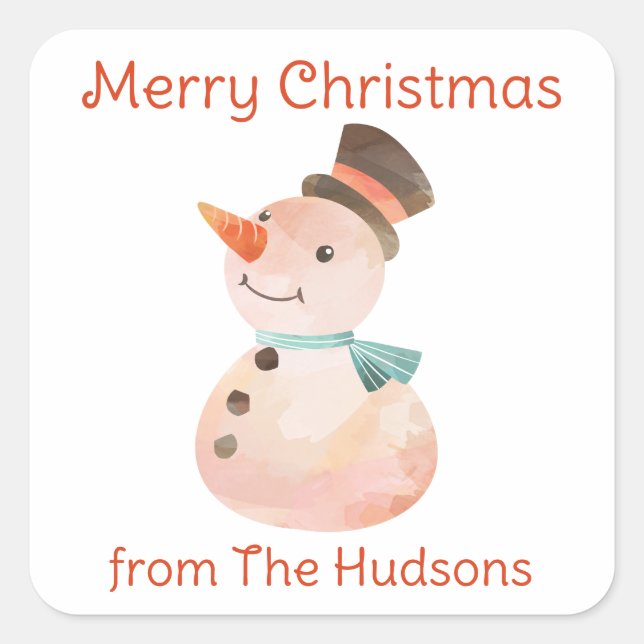 Vattenfärgsjulen Snögubbe Gift Stickers Fyrkantigt Klistermärke (Framsida)