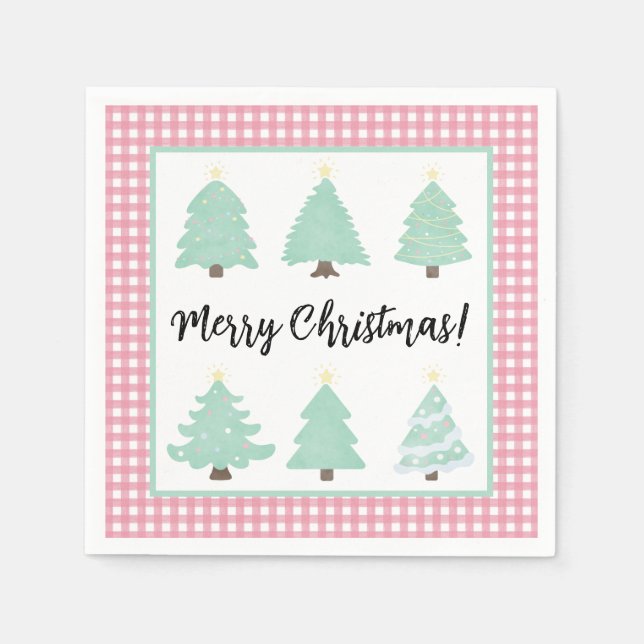 VattenfärgsJulgranar med Rosa Play Napkins Pappersservett (Framsidan)