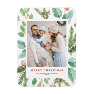 Vattenfärgsjulhelg, Holly Helgdag Photo Magnet