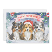 Vattenfärgsjulklapp Sheltie Lycklig Howlidays Card