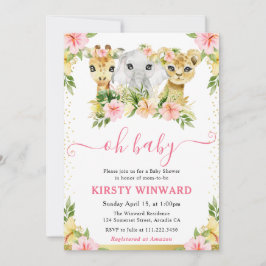 Vattenfärgsjungle-Blommigt-jungle-djur babyskal Inbjudningar