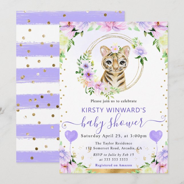 Vattenfärgsjute Jungle Tiger Baby Shower Inbjudningar (Fram/baksida)