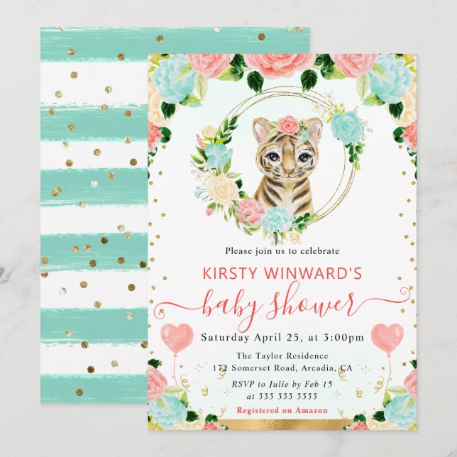 Vattenfärgsjute Jungle Tiger Baby Shower Inbjudningar (Fram/baksida)