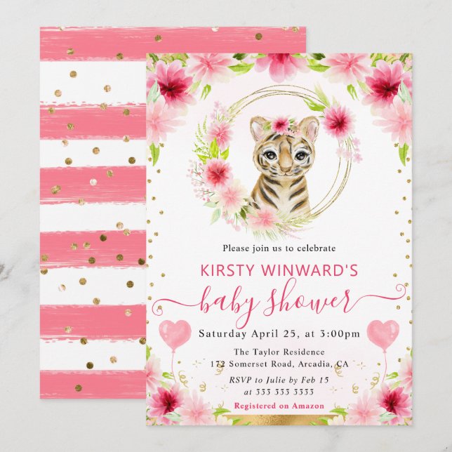 Vattenfärgsjute Jungle Tiger Baby Shower Inbjudningar (Fram/baksida)