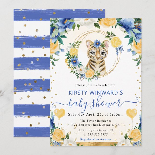Vattenfärgsjute Jungle Tiger Baby Shower Inbjudningar (Fram/baksida)