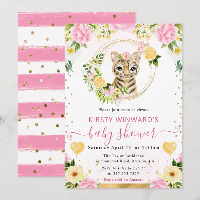 Vattenfärgsjute Jungle Tiger Baby Shower Inbjudningar (Fram/baksida)