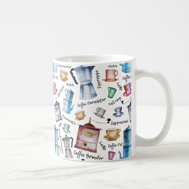 Vattenfärgskaffe espresso kopp, mugg pots mönster (Höger)