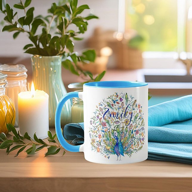 Vattenfärgskaffe i personlig blommigt  mugg (Skapare uppladdad)