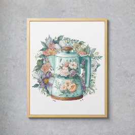 Vattenfärgskaffe i Stil Blommigt Vintage Kökkaffe  Poster