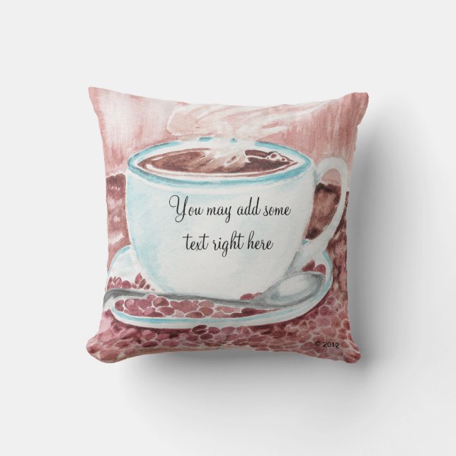 Vattenfärgskaffe Kopp Pillow Kudde (Framsida)
