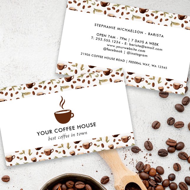 Vattenfärgskaffeköp Visitkort (Watercolor Coffee Shop Business Card)