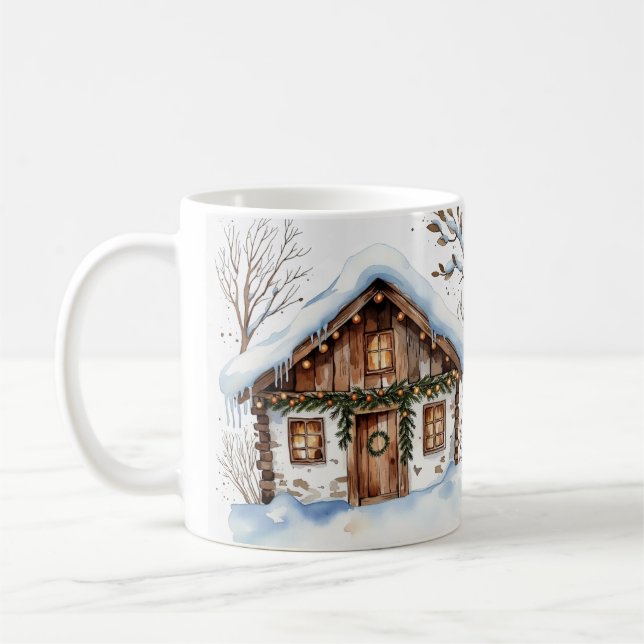 Vattenfärgskål för mysig vinterstuga och högtid kaffemugg (Vänster)