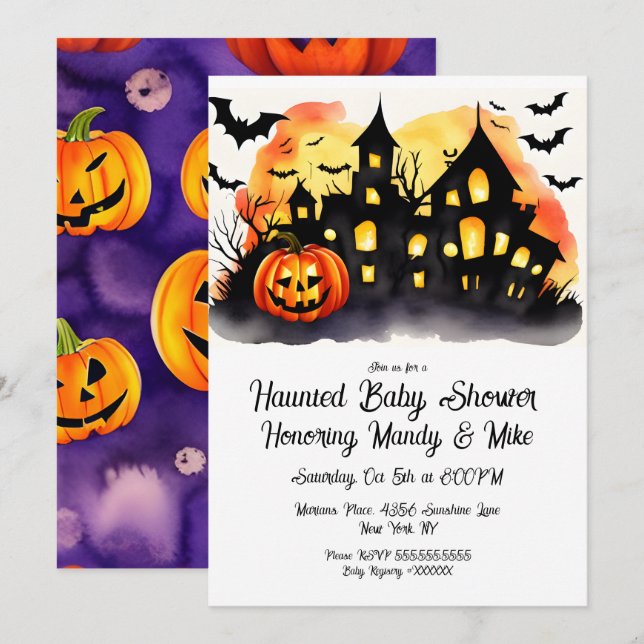 Vattenfärgskål Halloweenfest  Inbjudningar (Fram/baksida)