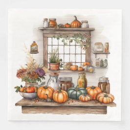 VATTENFÄRGSKALA FÖNSTER MED PUMPKINER PAPPERSSERVETT