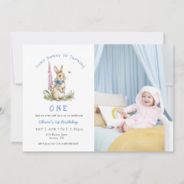 Vattenfärgskanin 1-års födelsedagsfotoinbjudan inbjudningar